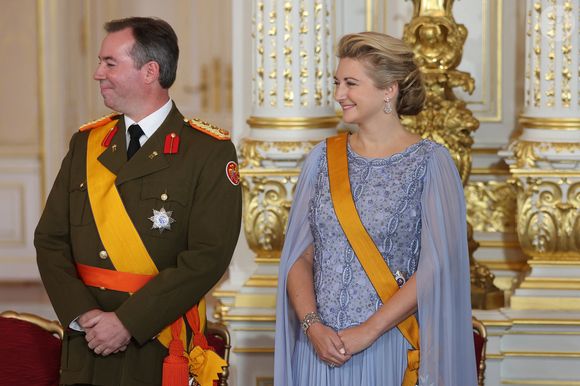 Le Grand-Duc Guillaume et la Grande-Duchesse Stéphanie - Cérémonie d'abdication du grand-duc H.de Luxembourg au palais grand-ducal de Luxembourg, le 3 octobre 2025. 
© Roland Miny / Bestimage