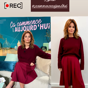 Faustine Bollaert s'affiche en total look bordeaux.