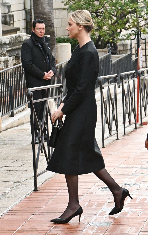 La princesse Charlène de Monaco - Obsèques de Didier Guillaume (ancien ministre de l'Agriculture entre 2018 et 2020 et ancien Ministre d'Etat de Monaco 2024–2025) en la cathédrale Notre-Dame-Immaculée de Monaco le 23 janvier 2025. © Bruno Bebert/Bestimage