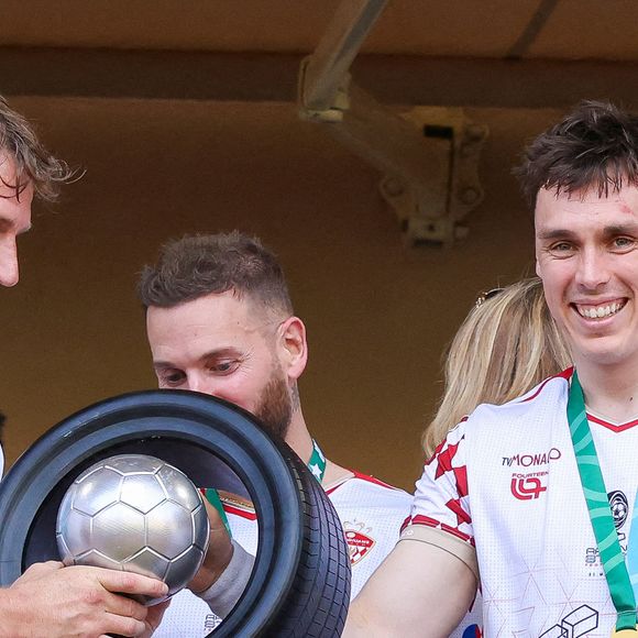Ragnar Le Breton, Matt Pokora (M. Pokora), Louis Ducruet - La famille princière de Monaco assiste au match de football Racing Stars Football Cup opposant les pilotes Nazionale Piloti contre les Barbagiuans au stade Louis II à Monaco le 21 mai, 2025. © Claudia Albuquerque/Bestimage