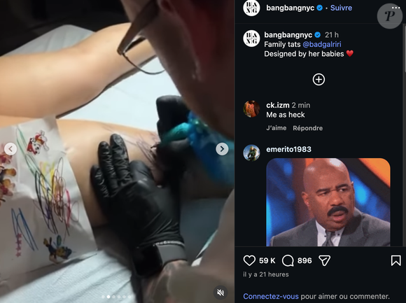 Le motif reprend des gribouillis réalisés par ses trois enfants, RZA, Riot et Rocki.

Capture publication Instagram