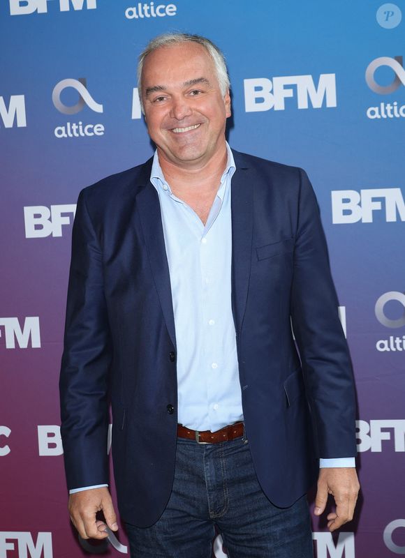 Olivier Truchot lors de la conférence de presse de rentrée BFM TV. - RMC du groupe Altice France à Paris, France, le 31 août 2023. © Coadic Guirec/Bestimage