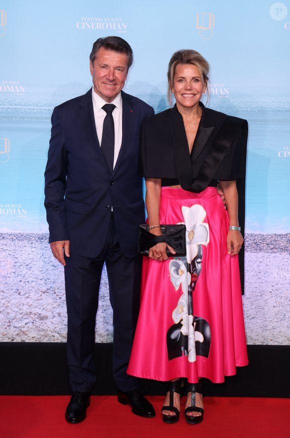 Christian Estrosi et Laura Tenoudji - Tapis rouge de la soirée de clôture de la 7ème édition du festival Cineroman à Nice le 4 octobre 2025. © Bebert-Jacovides/Bestimage