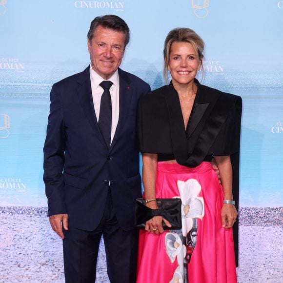 Christian Estrosi et Laura Tenoudji - Tapis rouge de la soirée de clôture de la 7ème édition du festival Cineroman à Nice le 4 octobre 2025. © Bebert-Jacovides/Bestimage