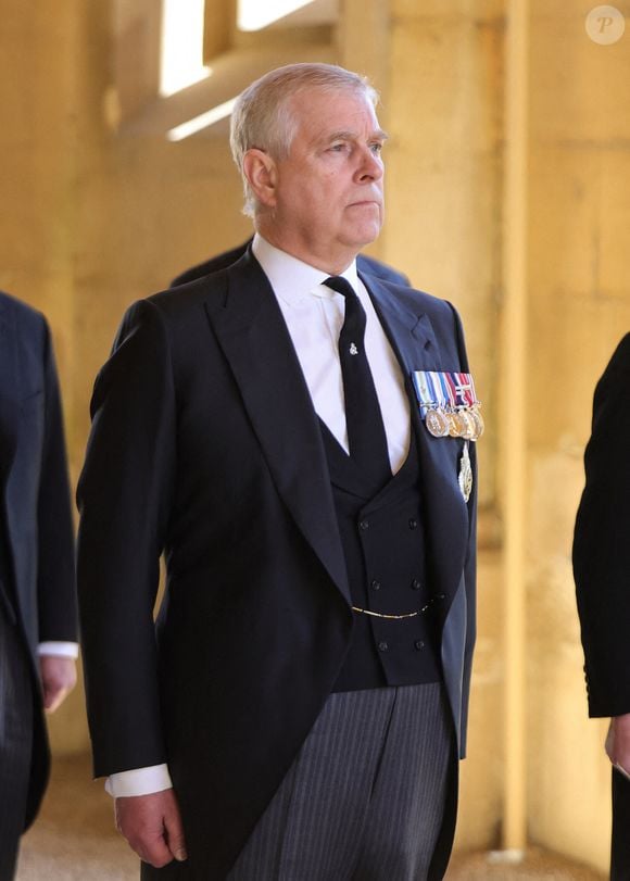 Photo d'archives du 17/04/21 du duc d'York avant les funérailles du duc d'Edimbourg au château de Windsor, Berkshire. © PA Photos/ABACA