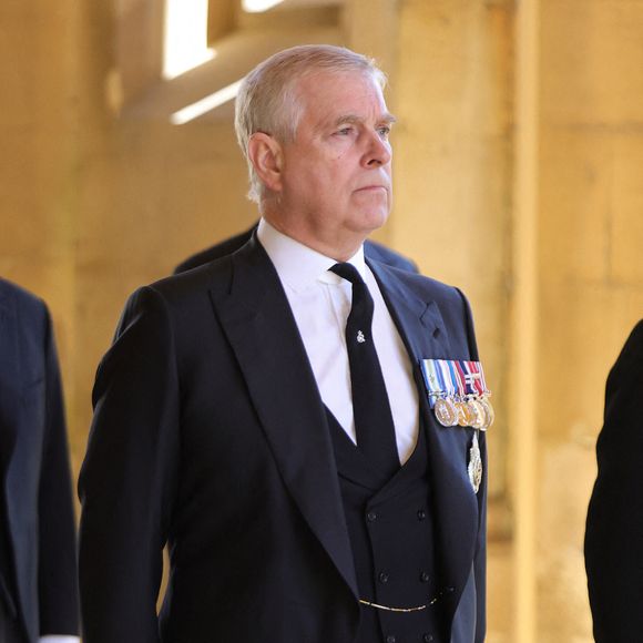 Photo d'archives du 17/04/21 du duc d'York avant les funérailles du duc d'Edimbourg au château de Windsor, Berkshire. © PA Photos/ABACA