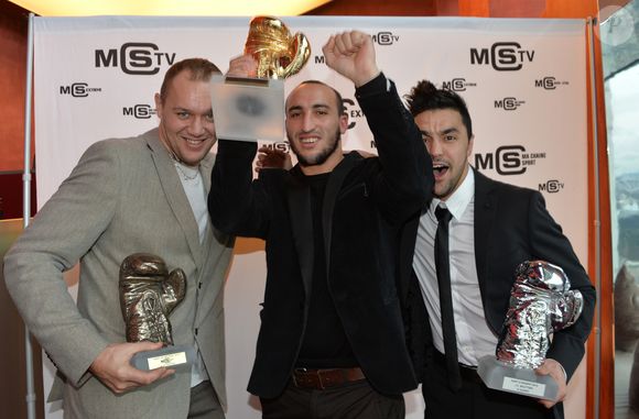 Exclusif - Johann Duhaupas (boxe poids lourd), Nadjib Mohammedi  et Karim Guerfi (champion d'europe de boxe) - Ceremonie des "Gants d'or" au bar "La Vue" de l'hotel Hyatt Regency Etoile a Paris. Le 24 janvier 2014 VEEREN / BESTIMAGE