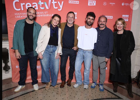 Louis Grange, Frederic Lopez, Louis Derungs, David Salles et Béatrice Facquer pour le téléfilm "Après la fin" de F.Lopez lors du 2ème Festival Creatvty 2025 des séries et créations audiovisuelles à Sète, le 14 novembre 2025. 
© Denis Guignebourg / Bestimage
