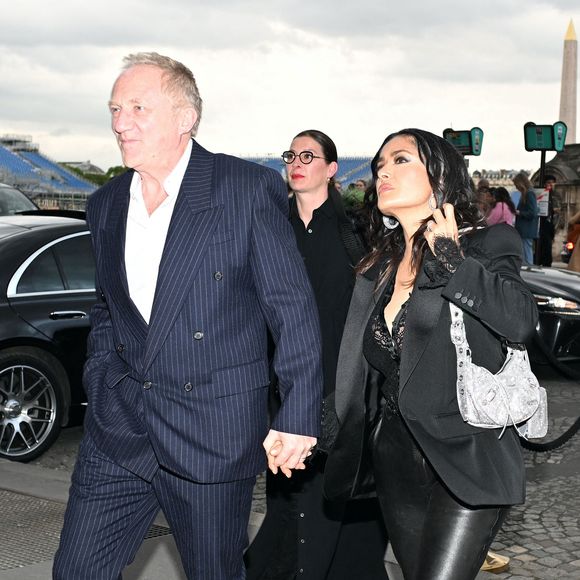 Exclusif  - François-Henri Pinault et sa femme Salma Hayek lors de la fête d'anniversaire des 60 ans de L. Kravitz à l'hôtel Crillon à Paris, le 24 mai 2024.