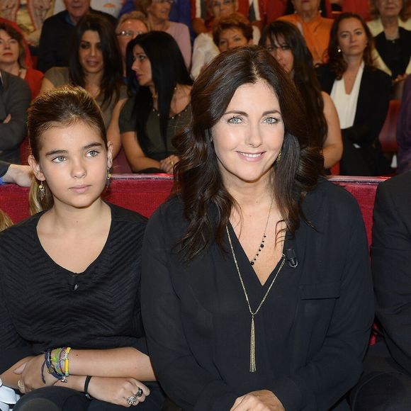 Elisa Huster, Toscane Huster, Cristiana Reali et Francis Huster - Enregistrement de l' émission "Vivement Dimanche" à Paris le 24 septembre 2014.