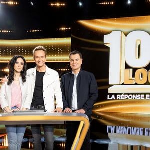 Exclusif - Cyril Féraud, Fabienne Carat, Laurent Luyat, Natasha St-Pier lors de l'enregistrement de l'émission "100% logique" présentée par C. Feraud et qui sera diffusée le 11 octobre 2025 au Studio du Lendit à Saint-Denis, France, le 8 mars 2025. © Cyril Moreau/Bestimage