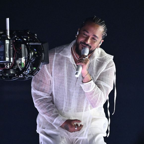 Slimane lors de la première répétition générale avant la finale de la 68ème édition du Concours Eurovision de la chanson (ESC) à la Malmö Arena, en Suède, le 10 mai 2024. 

© Jessica Gow /TTNews/Bestimage