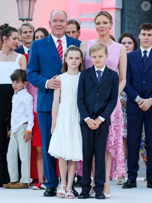 Prince Albert II de Monaco, Princesse Gabriella de Monaco, Princesse Charlène de Monaco, Prince Jacques de Monaco, Charlotte Casiraghi, Balthazar Casiraghi-Rassam, Louis Ducruet le 19 juillet 2025 ©Claudia Albuquerque / Bestimage