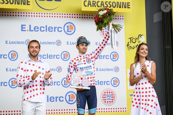 Le Français Lenny Martinez - Podium avec le maillot à pois lors de la 15e étape de la 112e édition du Tour de France, le 20 juillet 2025 à Carcassonne, France. Psnews/Bestimage