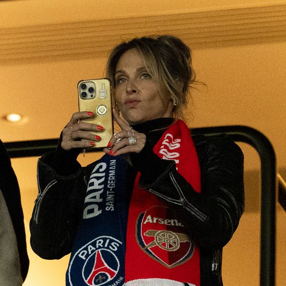 Ophélie Meunier - Célébrités dans les tribunes lors du match retour de la Ligue Des Champions 2024-2025 (LDC) "PSG - Arsenal" (2-1) au Parc des Princes à Paris le 7 mai 2025. © Cyril Moreau/Bestimage