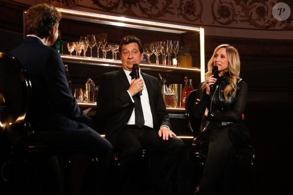 Exclusif - Laurent Gerra, Lara Fabian lors de l'enregistrement de l'émission "Laurent Gerra, l'anniversaire événement" présentée par S.Bern et qui sera diffusée le 7 juin 2025 sur France 2, au théâtre Marigny, à Paris, France, le 28 avril 2025. © Clovis-Moreau/Bestimage