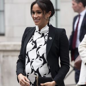 A l'occasion de la journée mondiale du droits des femmes, Meghan Markle (enceinte), duchesse de Sussex, a participé à une discussion conjointe avec le Trust "The Queen's Commonwealth" au King's College à Londres. Le 8 mars 2019. AGENCE / BESTIMAGE
