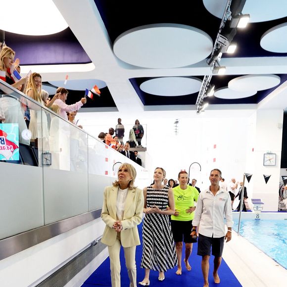 Brigitte Macron, La princesse Charlène de Monaco, Pierre Frolla lors de l'opération Water Safety Day à la piscine du stade Louis II à Monaco le 8 juin 2025.
© Dominique Jacovides / Bestimage
