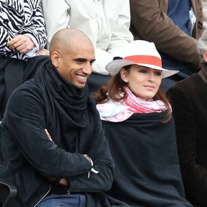 Aurelien Capoue et sa femme Rachel Legrain-Trapani - People aux Internationaux de France de tennis de Roland Garros à Paris, le 28 mai  2014 lors du match entre Jo-Wilfried Tsonga et Jürgen Melzer.
