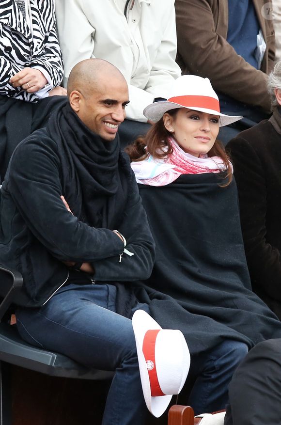 Aurelien Capoue et sa femme Rachel Legrain-Trapani - People aux Internationaux de France de tennis de Roland Garros à Paris, le 28 mai  2014 lors du match entre Jo-Wilfried Tsonga et Jürgen Melzer.