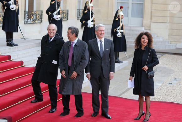 Frédéric Mitterrand, Claude Berda, François Gouyette et sa femme Halima Gouyette au dîner d'Etat au Palais de l'Elysée en l'honneur du président Tunisien Béji Caïd Essebsi à Paris le 7 avril 2015.

© DOMINIQUE JACOVIDES / BESTIMAGE
