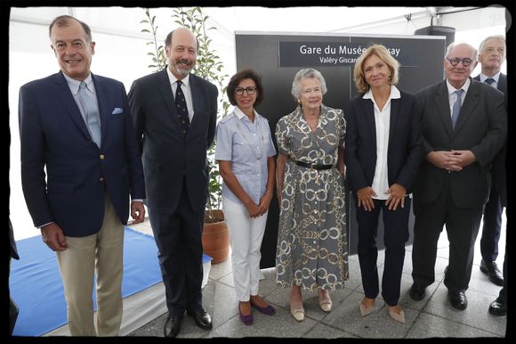 Exclusif - Henri Giscard d'Estaing, Louis Giscard d'Estaing, Rachida Dati, Anne Aymone Giscard d'Estaing, Valérie Pécresse, Maurice Leroy, Hervé Gaymard lors de la cérémonie de dénomination du nom de la station RER Musée d' Orsay - Paris, France, le 11 septembre 2023. © Alain Guizard/Bestimage