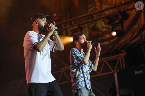 Big Flo et Oli en concert sur la scène du Printemps de Pérouge au château de Saint-exupéry à Saint-Maurice de Rémens le 1er juillet 2023.  
Crédit : Sandrine Thesillat / Panoramic / Bestimage