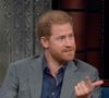 Les deux hommes se sont ouvertement moqués de Donald Trump.

Le prince Harry donne une interview sur le plateau de Stephen Colbert à propos de la vie après la mort. Photo par JLPPA / Bestimage