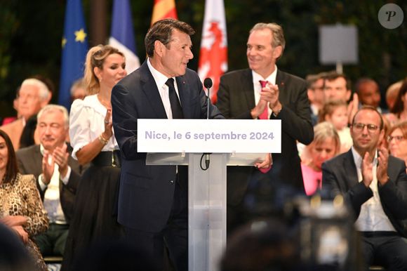 Christian Estrosi, le maire de Nice, avec sa femme, Laura Tenoudji Estrosi et son invité d'honneur Renaud Muselier, le préside,nt de la région PACA, a orchestré "Lou Festin Nissart", un diner amical et convivial autour du maire, au jardin Albert 1er sur la Coulée Verte à Nice le 6 septembre 2024 © Bruno Bebert/Bestimage