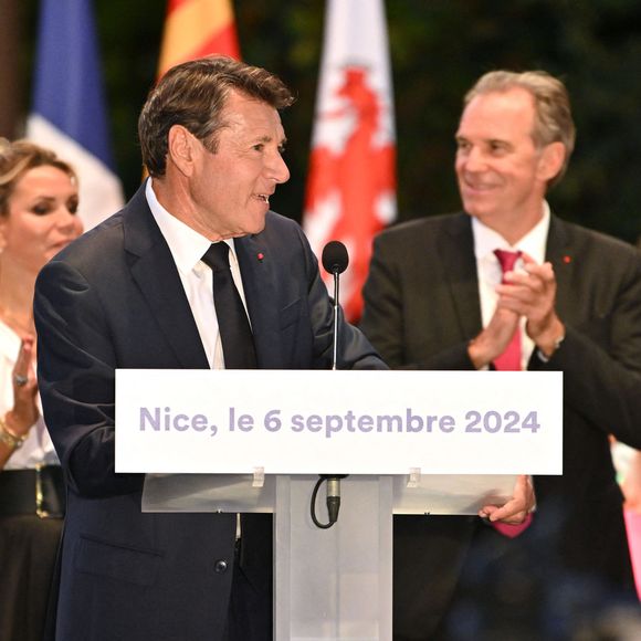 Christian Estrosi, le maire de Nice, avec sa femme, Laura Tenoudji Estrosi et son invité d'honneur Renaud Muselier, le préside,nt de la région PACA, a orchestré "Lou Festin Nissart", un diner amical et convivial autour du maire, au jardin Albert 1er sur la Coulée Verte à Nice le 6 septembre 2024 © Bruno Bebert/Bestimage