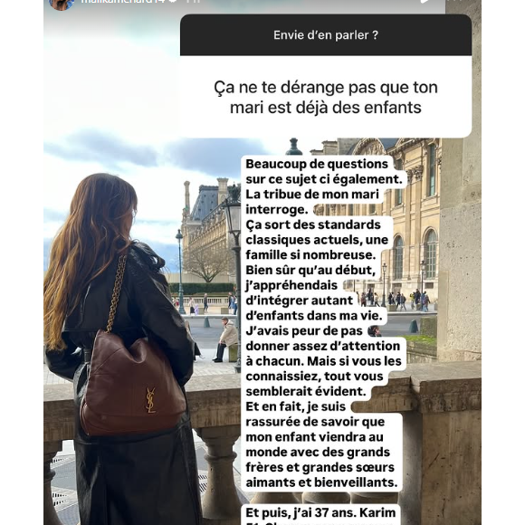 Et de répondre avec franchise : "Bien sûr qu'au début, j'appréhendais d'intégrer autant d'enfants dans ma vie. J'avais peur de ne pas donner assez d'attention à chacun. Mais si vous les connaissiez, tout vous semblerait évident".

Malika Ménard attend son premier enfant avec son mari Karim. Instagram