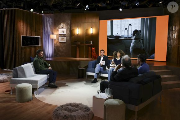 Bertrand Chameroy, Bernard Montiel, Oli et son chien Monday sur plateau de l'émission "Animalement Vôtre" présentée par B.Montiel et diffusée le 25 janvier 2026 sur France 3, à Paris, France, le 3 décembre 2025. © Jack Tribeca/Bestimage