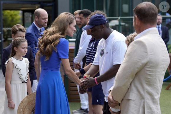 Le prince William, prince de Galles, et Catherine (Kate) Middleton, princesse de Galles, le prince George de Galles et la princesse Charlotte de Galles lors de la finale de Wimbledon à Londres le 13 juillet 2025