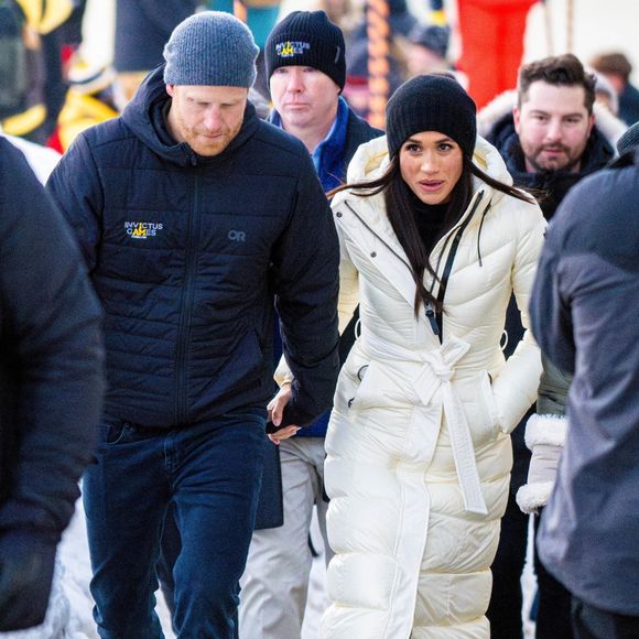 Le prince Harry et Meghan Markle font une apparition à la cérémonie d'accueil de Whistler lors des Jeux Invictus Vancouver Whistler 2025. Le couple a rejoint les athlètes et les supporters à Vancouver, au Canada, le 10 février 2025, pour lancer les prochains jeux ©Backgrid USA / Bestimage