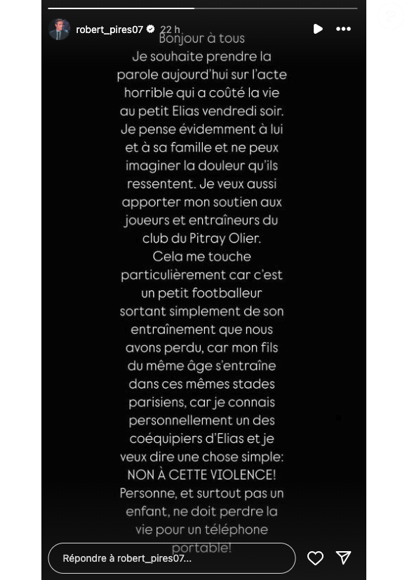 “Cela me touche particulièrement car c’est un petit footballeur sortant simplement de son entraînement que nous avons perdu”, écrit-il