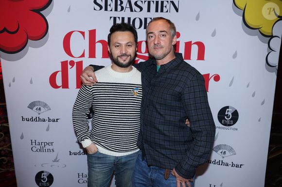 Karim Bennani et Sebastien Thoen assistent au lancement du livre 'Chagrin d'Humour' de Sebastien Thoen au Buddha Bar à Paris, France, le 14 novembre 2022. Photo by Jerome Domine/ABACAPRESS.COM
