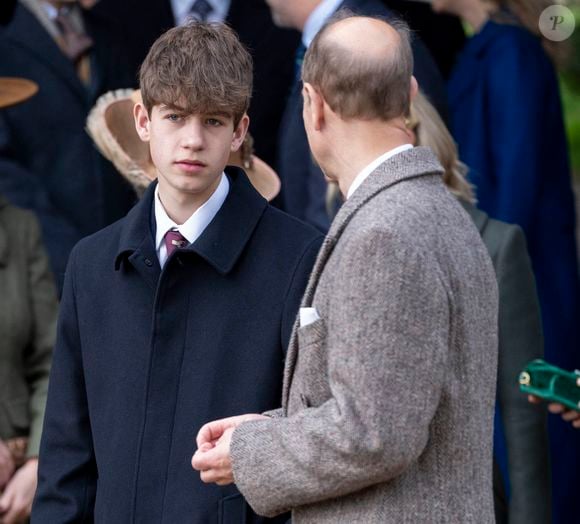 Le prince Edward, duc d'Edimbourg, James Mountbatten-Windsor, comte de Wessex - Les membres de la famille royale britannique lors de la messe du matin de Noël en l'église St-Mary Magdalene à Sandringham, le 25 décembre 2023.