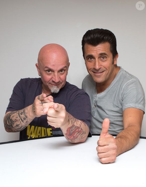 Bébert, de son vrai nom Albert Kassabi, et Michel Papain du groupe Les Forbans - tournage "Les Grands du rire". MPP / Bestimage