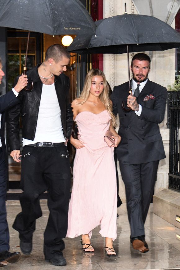 David Beckham, sa fille Harper Beckham et son fils Romeo Beckham quittent l'hôtel La Reserve lors de la Fashion Week Paris printemps été à Paris, France, le 3 octobre 2025. Photo by Florian Poitout/ABACAPRESS.COM