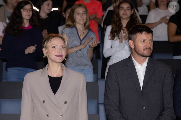 La princesse Charlène de Monaco et son frère Gareth Wittstock - La princesse C.de Monaco, en compagnie de son frère G.Wittstock, participe à la remise des prix de la "Journée du respect" au collège Charles III à Monaco, le 29 avril 2025. © Olivier Huitel / Pool Monaco / Bestimage