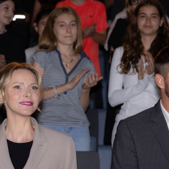 La princesse Charlène de Monaco et son frère Gareth Wittstock - La princesse C.de Monaco, en compagnie de son frère G.Wittstock, participe à la remise des prix de la "Journée du respect" au collège Charles III à Monaco, le 29 avril 2025. © Olivier Huitel / Pool Monaco / Bestimage