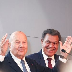 Marc Ladreit de Lacharrière, Emmanuel Kasarhérou (président du musée du Quai Branly) - Marc Ladreit de Lacharrière est nommé mécène d'honneur du 20ème anniversaire du musée du quai Branly à Paris le 13 avril 2026. © Jack Tribeca / Bestimage