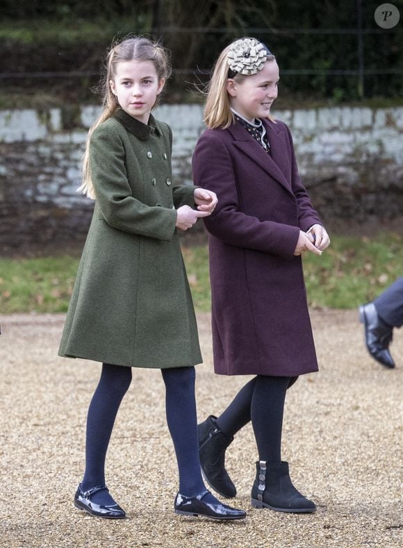 La princesse Charlotte de Galles, Mia Tindall, - Des membres de la famille royale assistent au service du jour de Noël à l'église St Mary Magdalene à Sandringham, Norfolk