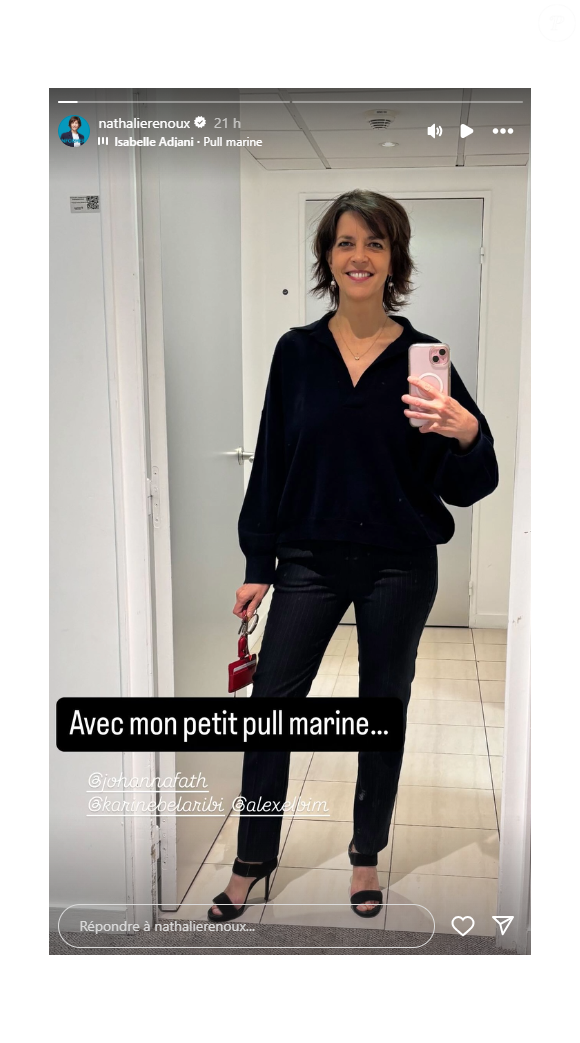 Récemment, elle s'est affichée en look chic et sobre dans les locaux du groupe.

Nathalie Renoux affiche son joli look sur Instagram.