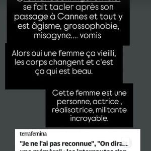 La story Instagram du 26 mai 2025 dans laquelle Romane Bohringer dénonce les remarques dont elle a fait l'objet.