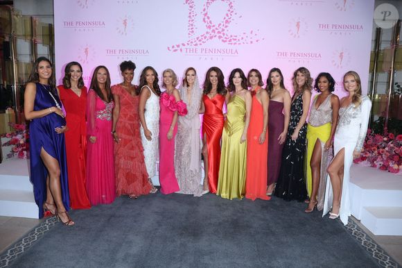 Chloé Mortaud, Marine Lorphelin, Nathalie Marquay, Corinne Coman, Indira Ampiot, Sylvie Tellier, Maeva Coucke, Diane Leyre, Mareva Galanter, Melody Vilbert, Camille Cerf, Sophie Thalmann, Clémence Botino et Amandine Petit assistent au dîner Peninsula in Pink by Octobre Rose au profit des Bonnes Fees, à Paris, France le 03 octobre 2024. Photo by Jerome Dominé/ABACAPRESS.COM