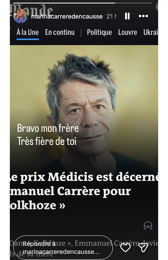 Capture d'écran Instagram @marinacarreredencausse, mercredi 5 novembre 2025.