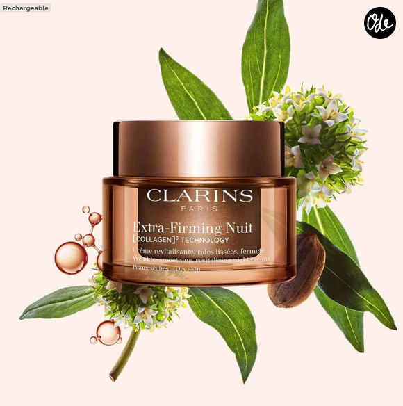 La crème Extra-Firming Night de Clarins : Ce soin de nuit anti-âge stimule le collagène pour raffermir et lisser le visage pendant le sommeil.

Sélection de produits pour peaux sèches par la rédaction d'Ode.