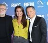 Laurent Ruquier, Julie Hammett et Marc-Olivier Fogiel lors de la conférence de presse de rentrée BFM TV. - RMC du groupe Altice France à Paris, France, le 31 août 2023. © Coadic Guirec/Bestimage