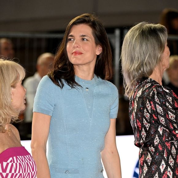 La princesse Caroline de Hanovre, sa fille Charlotte Casiraghi, son fils, né de son union avec Gad Elmaleh, Raphael, la princesse Alexandra de Hanovre, son fiancé Ben-Sylvester Strautmann, Melanie de Massy et Diane Fissore, la présidente du jumping et de la Fédération monégasque d’équitation, ont assisté à la 2eme journée du Jumping International de Monte-Carlo, le 4 juillet 2024. © Bruno Bebert/Bestimage